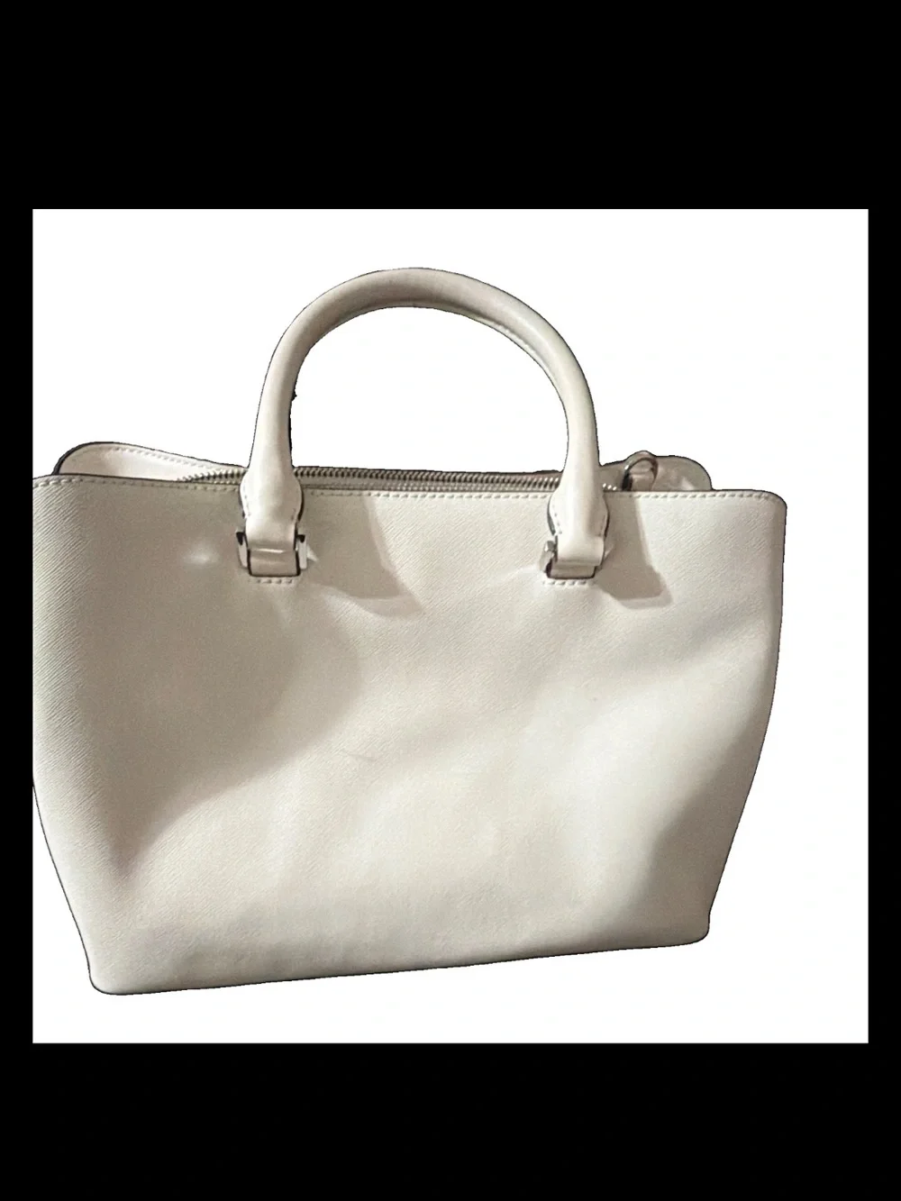 Michael Kors Cream Leather Satchel with Logo Charm